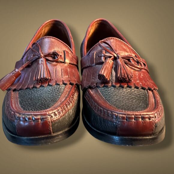 Men\'s 9.5 JOHNSTON & MURPHY Aragon II Kiltie Tassel Brown/Black Leather Loafers